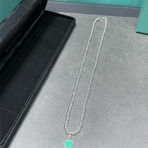 Tiffany & Co. Silver Necklace with Aqua Heart Pendant